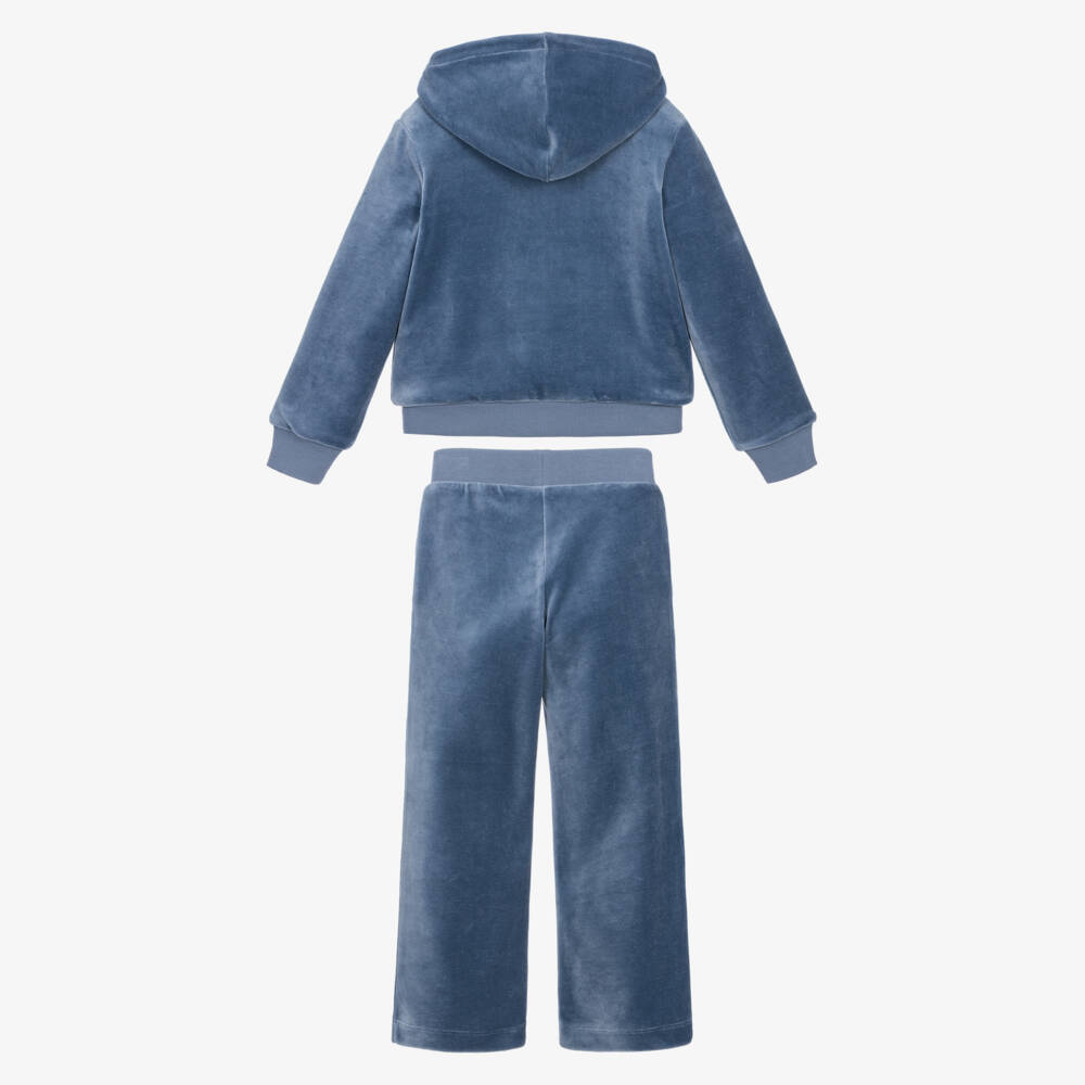 Lapin House-Girls Blue Velour Tracksuit with Reversible Top | Childrensalon