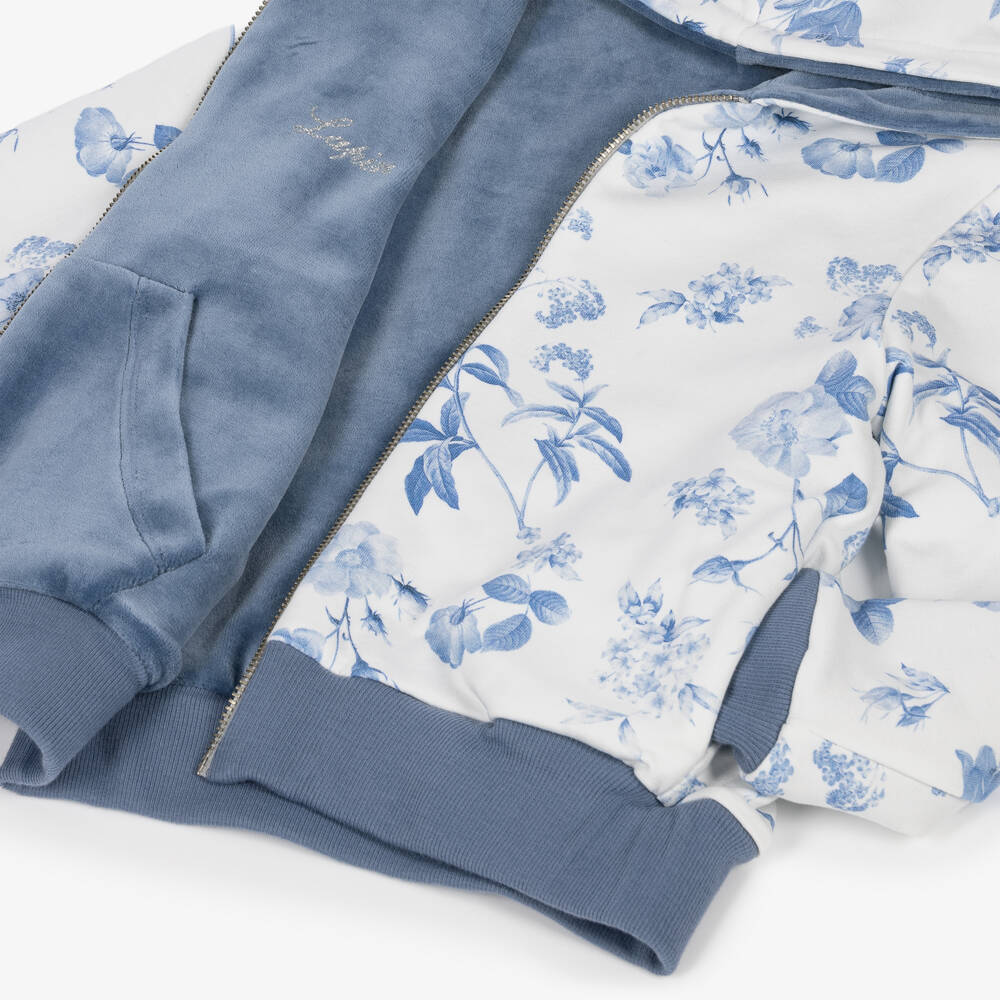 Lapin House-Girls Blue Velour Tracksuit with Reversible Top | Childrensalon