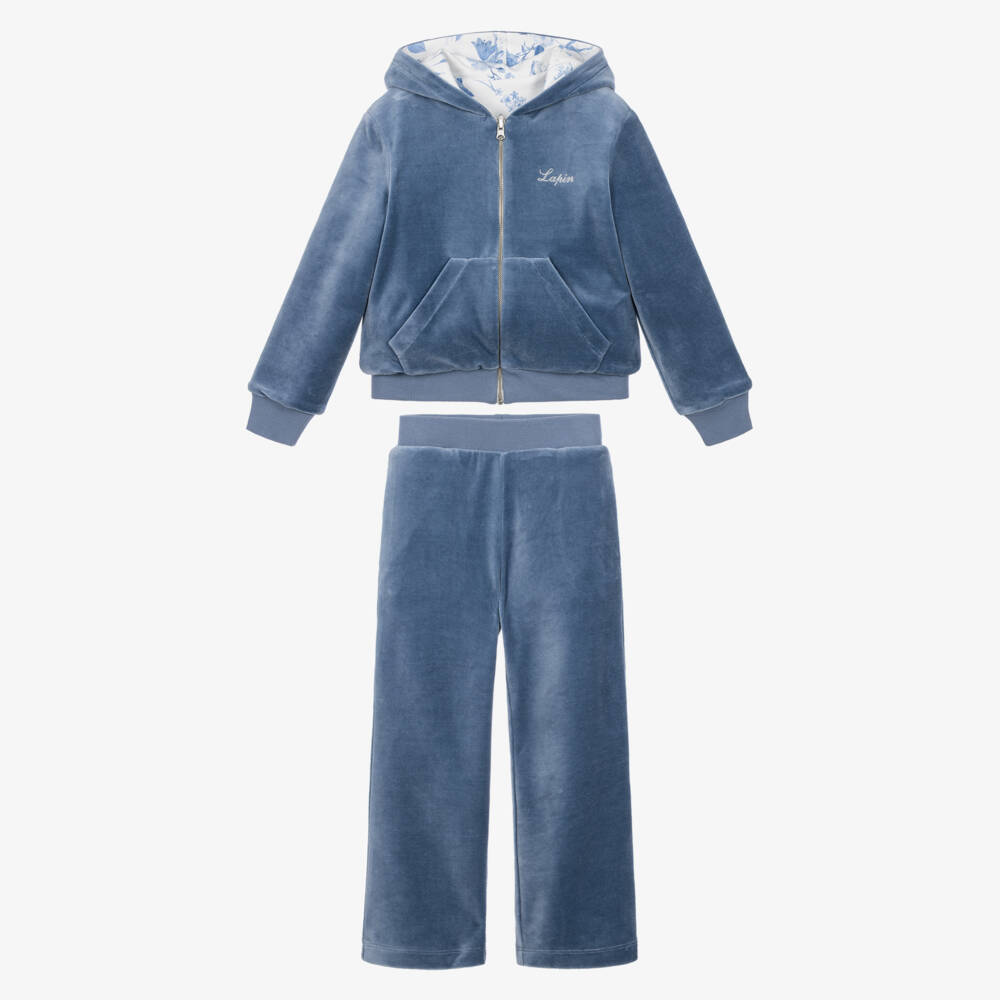 Lapin House-Girls Blue Velour Tracksuit with Reversible Top | Childrensalon