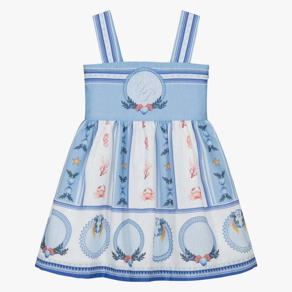 Lapin House-فستان بطبعات بحرية لون أبيض وأزرق للبنات  | Childrensalon
