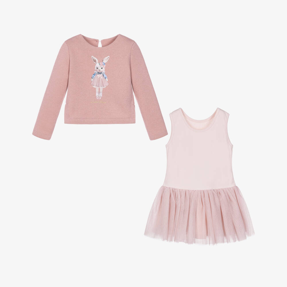 Lapin House-Girls Glittery Pink Ballerina Bunny Dress Set | Childrensalon