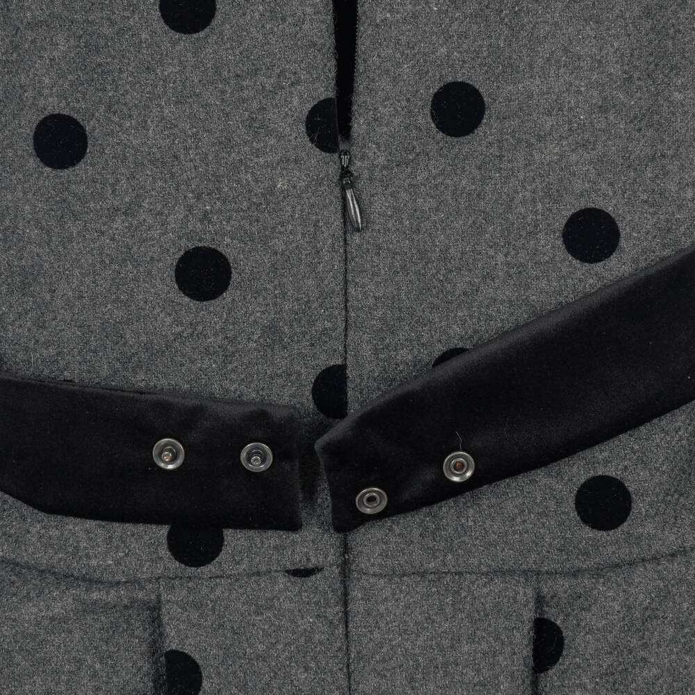 Lapin House-Girls Grey & Black Polka Dot Dress | Childrensalon