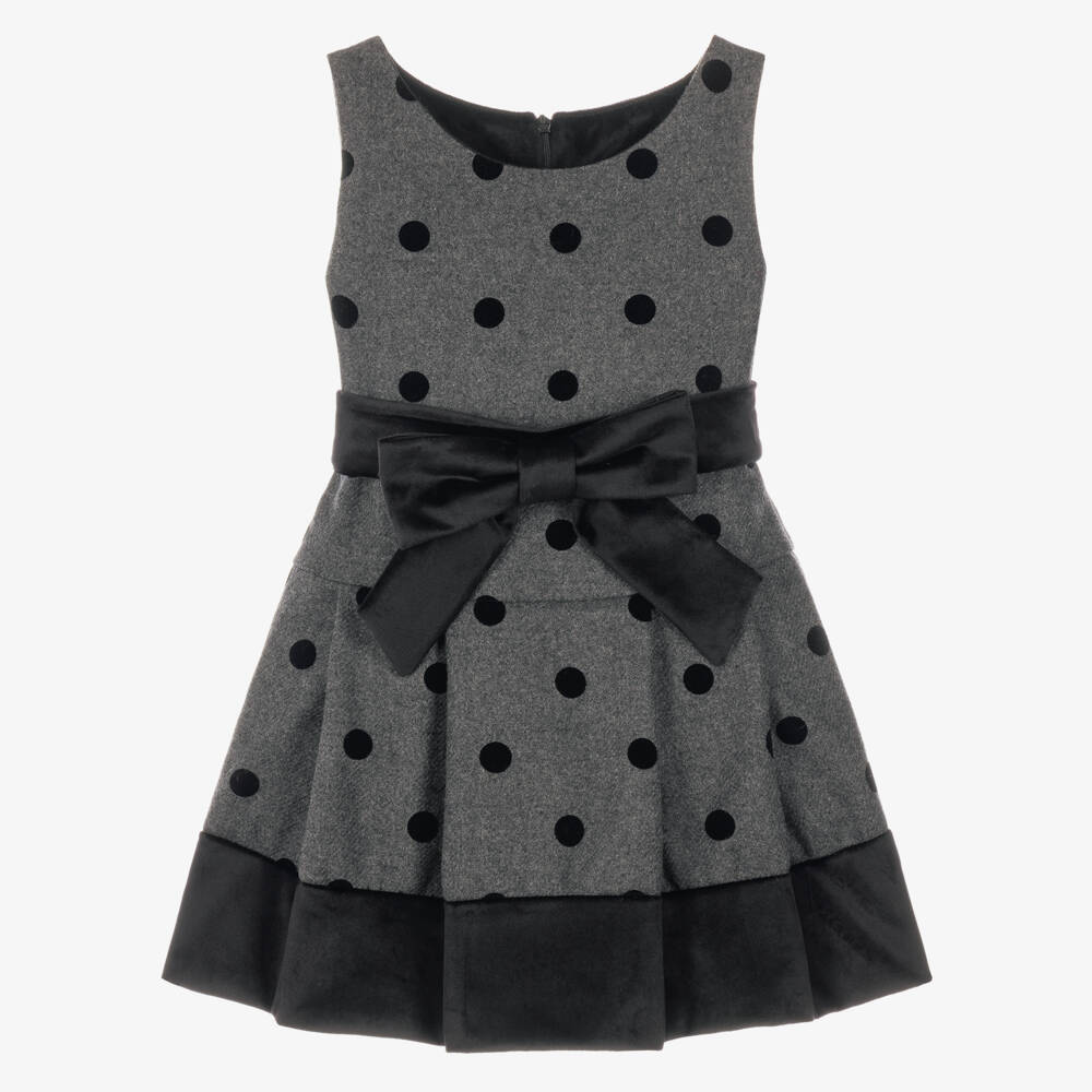 Lapin House-Girls Grey & Black Polka Dot Dress | Childrensalon