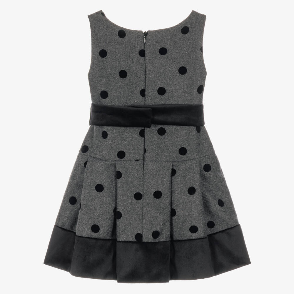 Lapin House-Girls Grey & Black Polka Dot Dress | Childrensalon