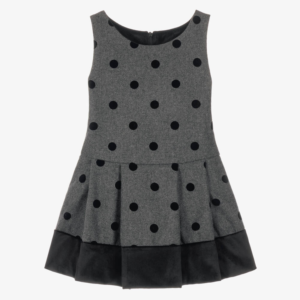 Lapin House-Girls Grey & Black Polka Dot Dress | Childrensalon