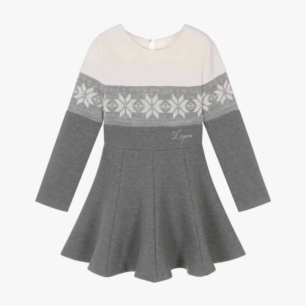 Lapin House-Girls Grey Fair Isle Jersey Dress | Childrensalon