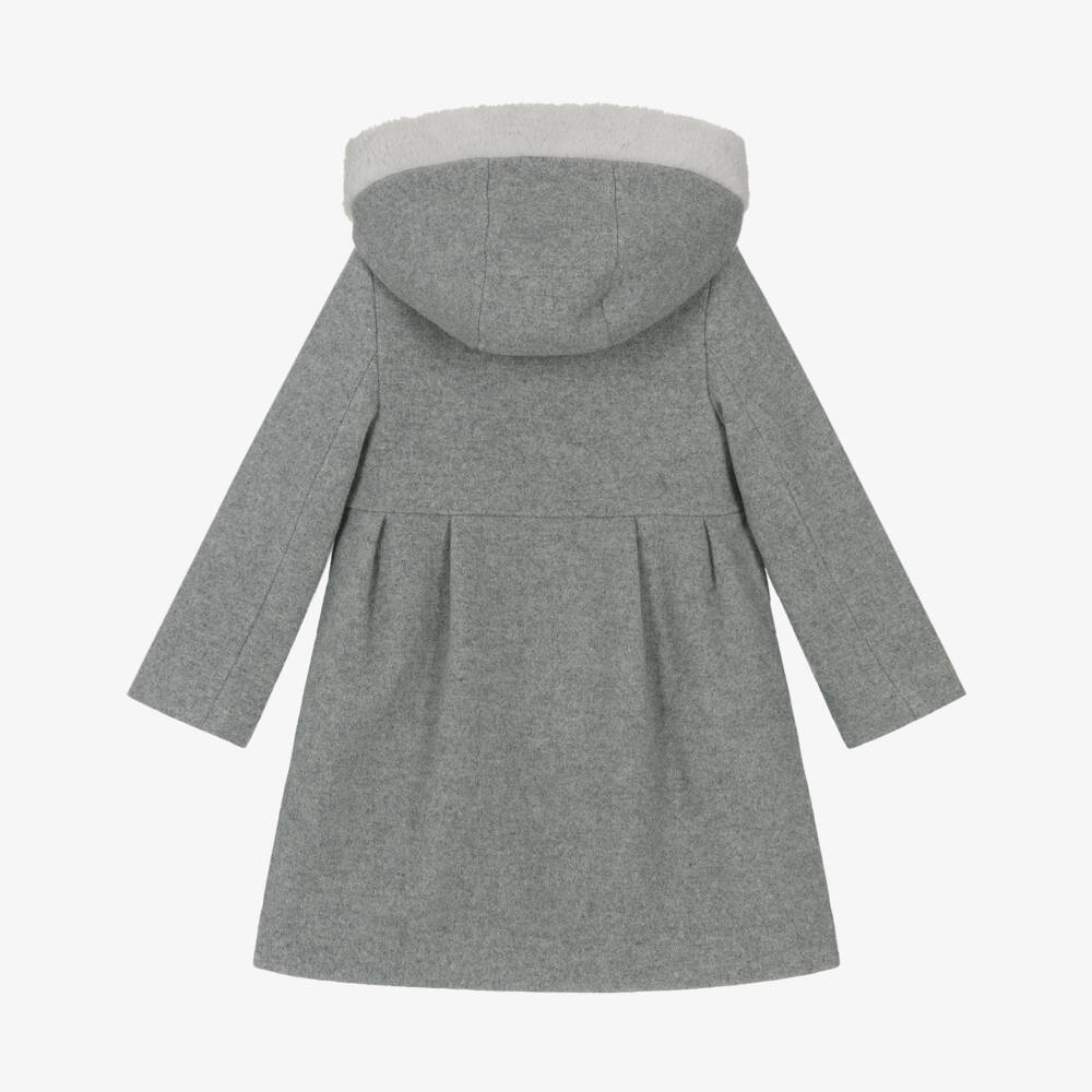 Lapin House-Girls Grey Wool Coat with Detachable Hood | Childrensalon