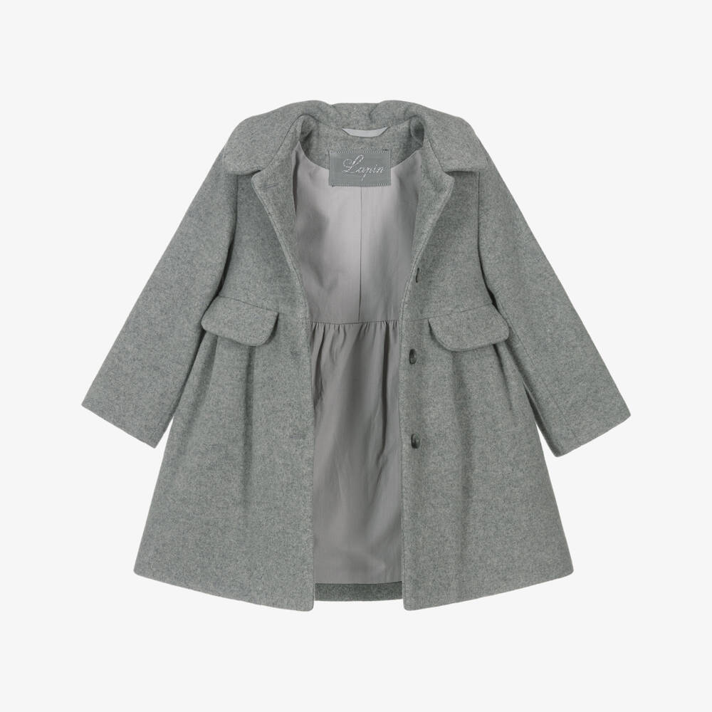 Lapin House-Girls Grey Wool Coat with Detachable Hood | Childrensalon
