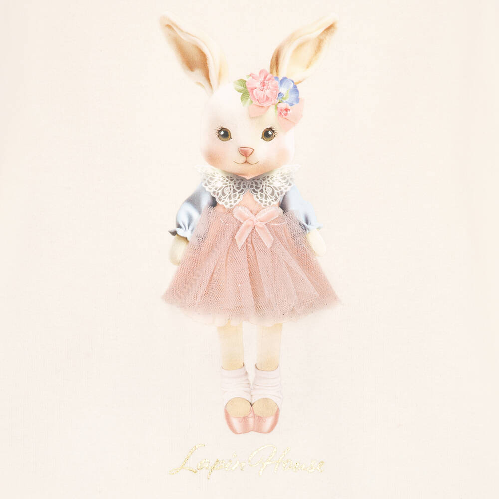 Lapin House-Girls Ivory Ballerina Bunny Print Top | Childrensalon