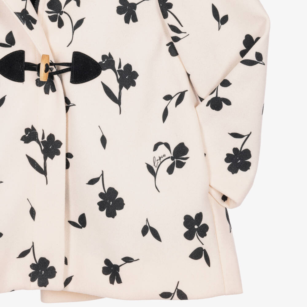 Lapin House-Girls Ivory & Black Floral Print Coat | Childrensalon