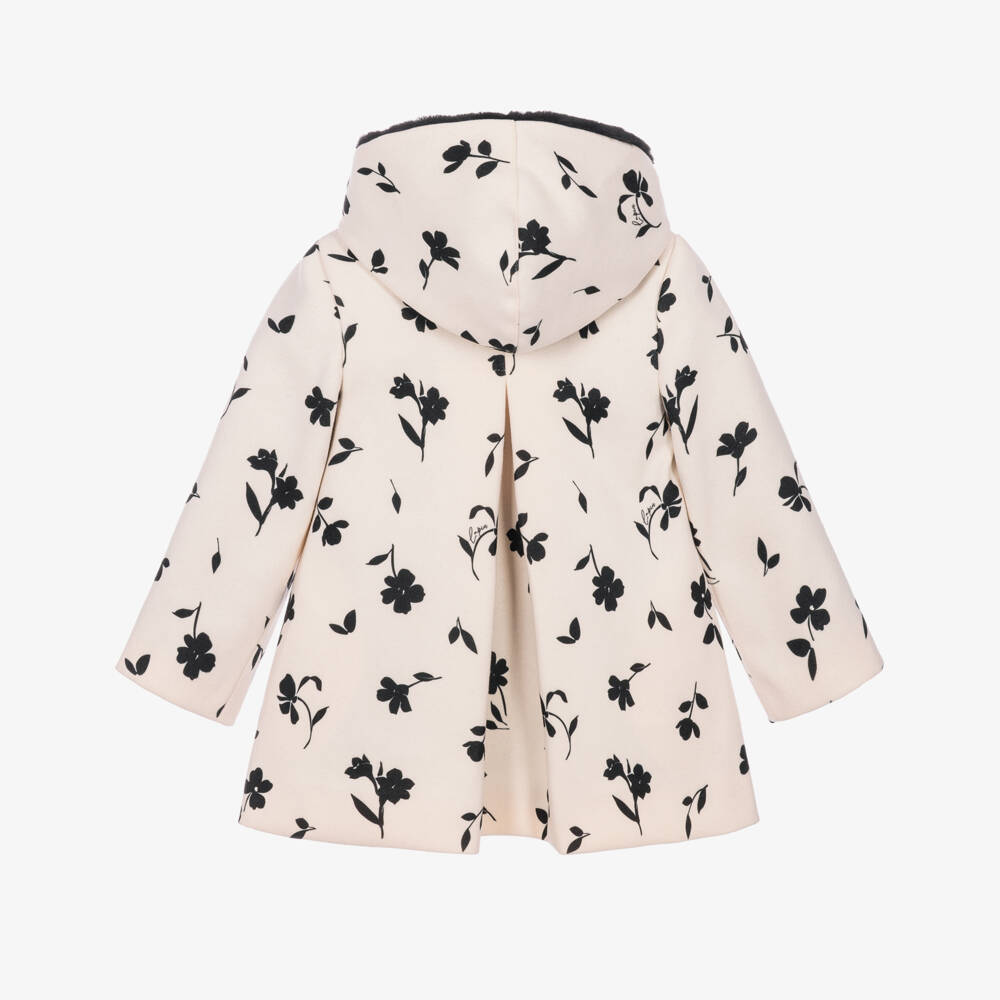 Lapin House-Girls Ivory & Black Floral Print Coat | Childrensalon