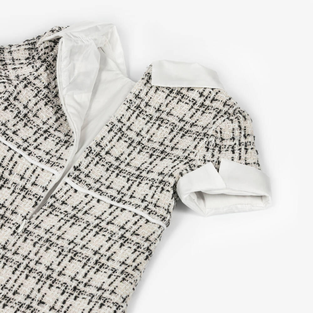 Lapin House-Платье кремово-черное из твида с воротником для девочек | Childrensalon