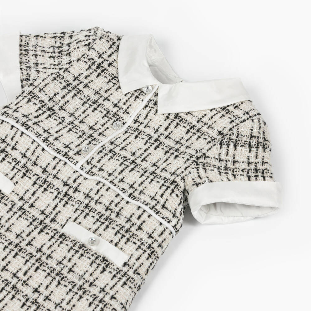 Lapin House-Платье кремово-черное из твида с воротником для девочек | Childrensalon