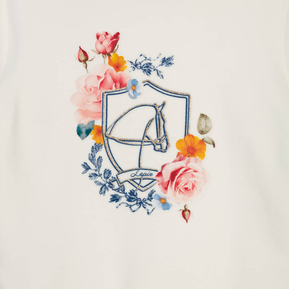 Lapin House-Girls Ivory & Blue Cotton Floral Leggings Set | Childrensalon