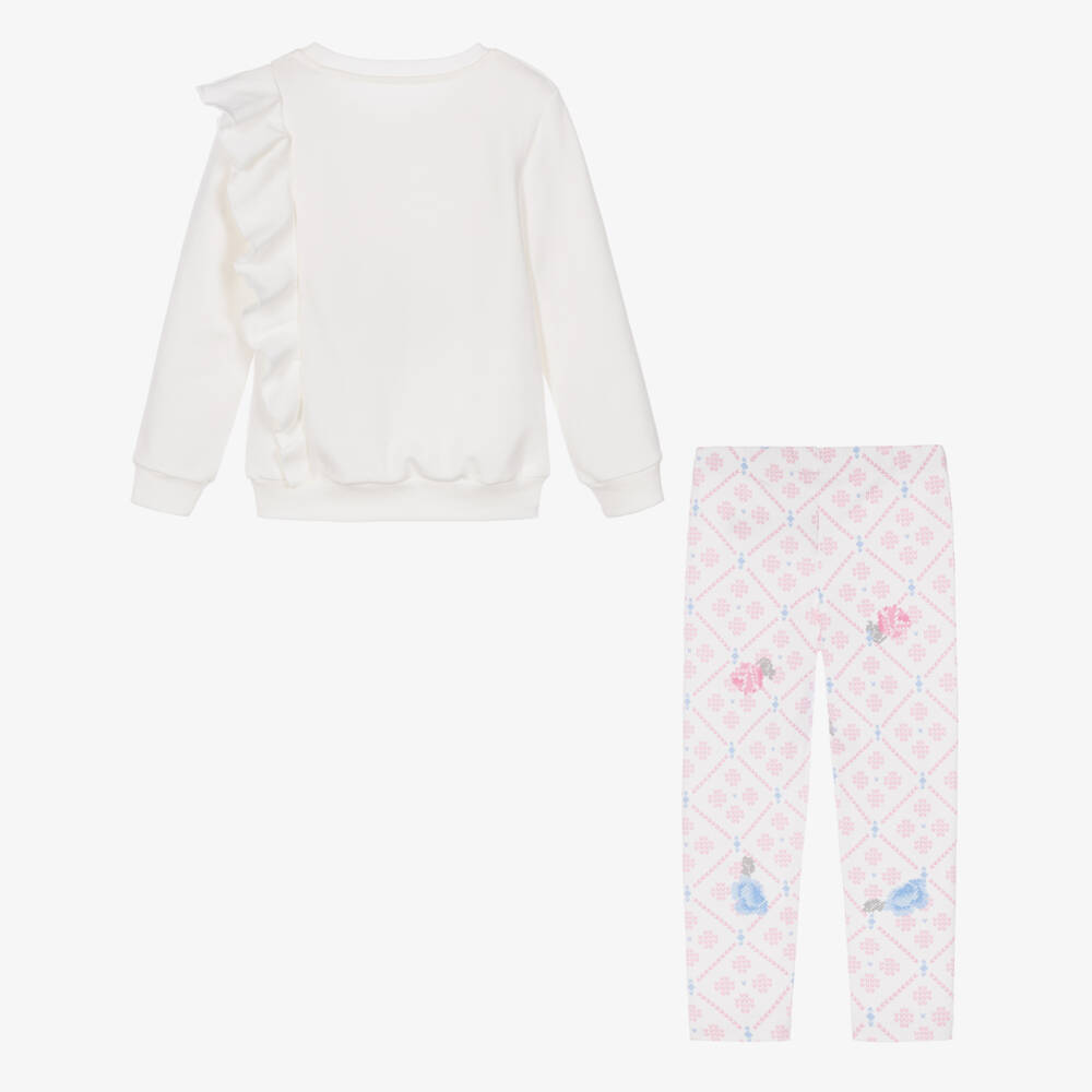 Lapin House-Girls Ivory Cotton Leggings Set with a Bunny Print | Childrensalon