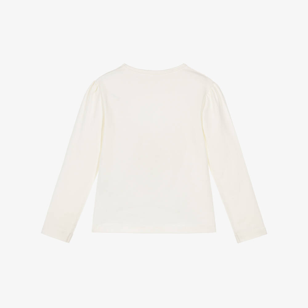 Lapin House-Girls Ivory Cotton Top with Chain Heart Print | Childrensalon