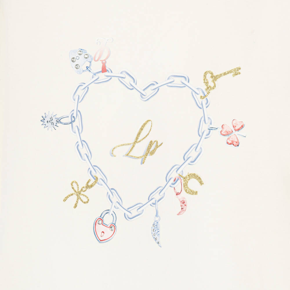 Lapin House-Girls Ivory Cotton Top with Chain Heart Print | Childrensalon