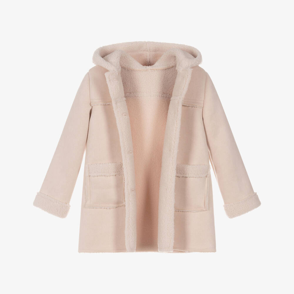 Lapin House-Girls Ivory Faux Suede & Sherpa Lined Coat | Childrensalon