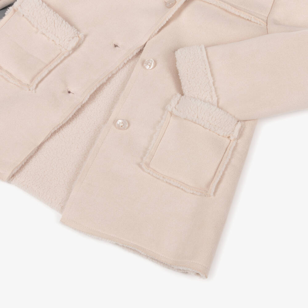 Lapin House-Girls Ivory Faux Suede & Sherpa Lined Coat | Childrensalon