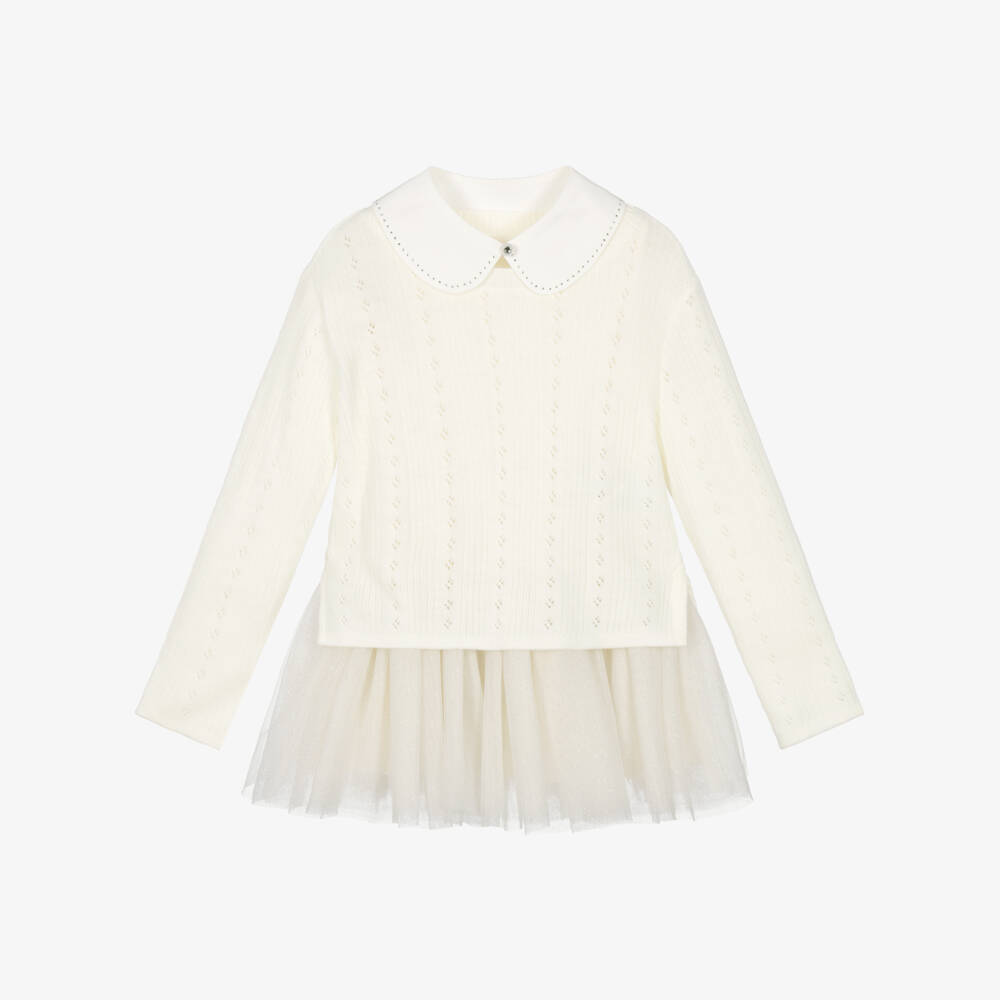 Lapin House-Girls Ivory Glittery Tulle Dress & Sweater Set | Childrensalon