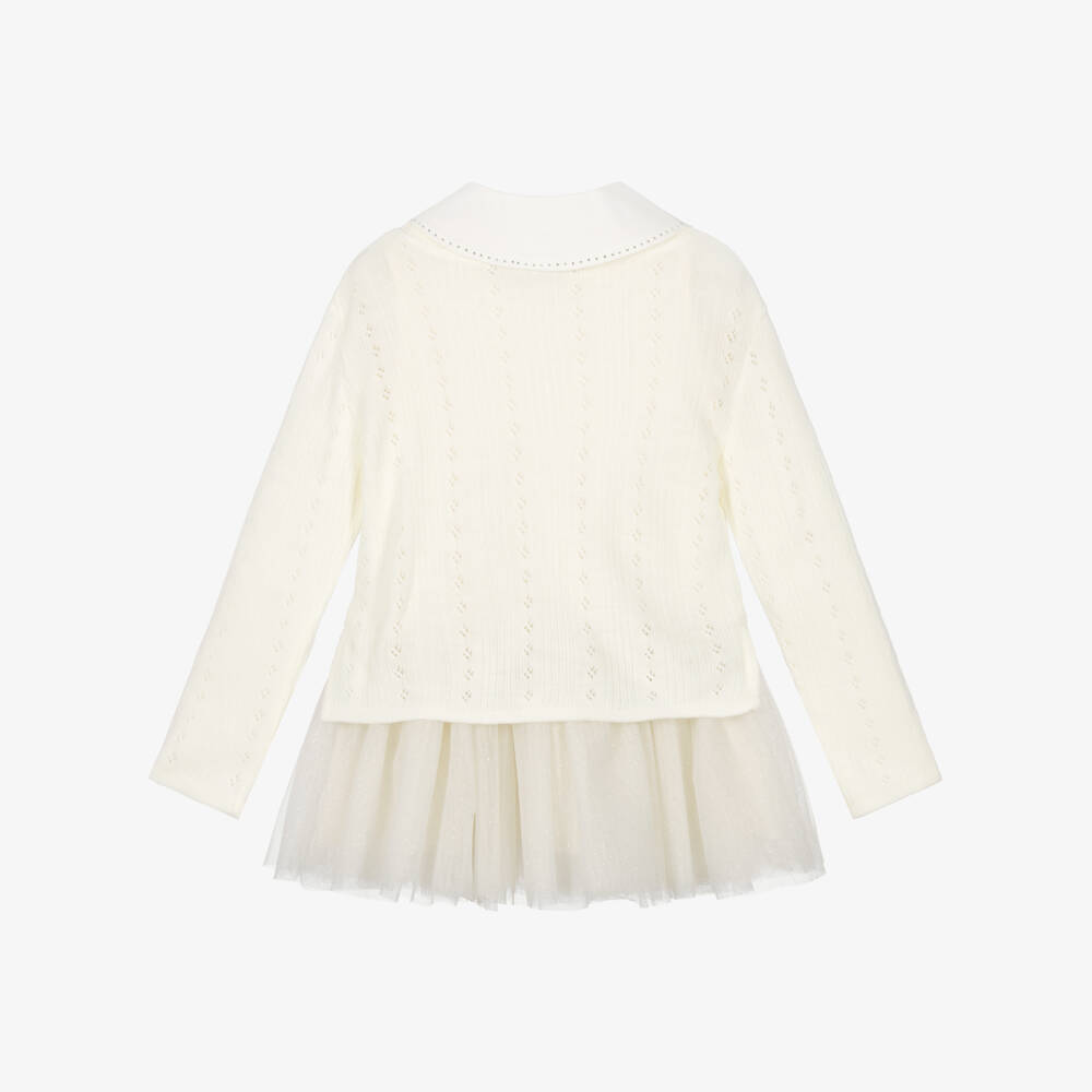 Lapin House-Girls Ivory Glittery Tulle Dress & Sweater Set | Childrensalon