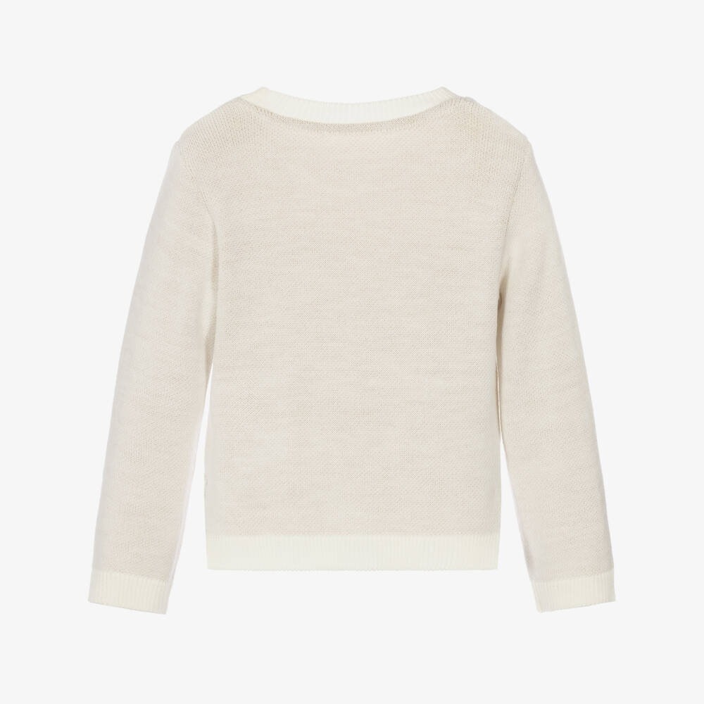Lapin House-Girls Ivory & Gold Bear Jumper | Childrensalon