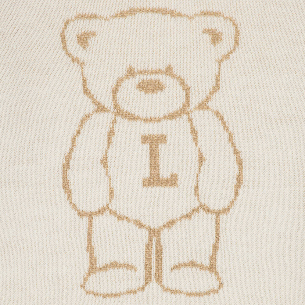 Lapin House-Girls Ivory & Gold Bear Jumper | Childrensalon