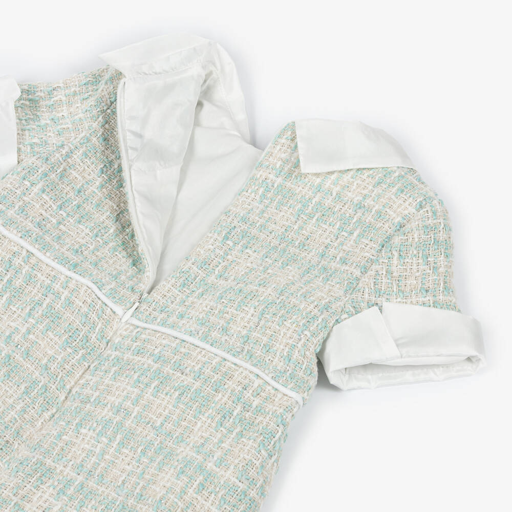 Lapin House-Платье кремово-зеленое из твида с воротником для девочек | Childrensalon