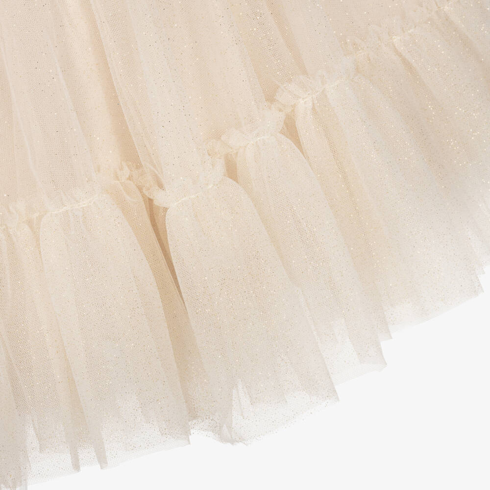 Lapin House-فستان تول لون ذهبي برّاق وجيرسي لون عاجي للبنات | Childrensalon