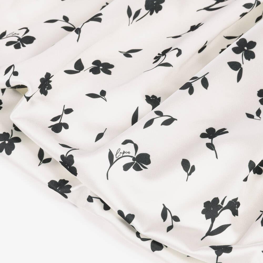 Lapin House-Girls Ivory Knit & Floral Print Satin Dress | Childrensalon