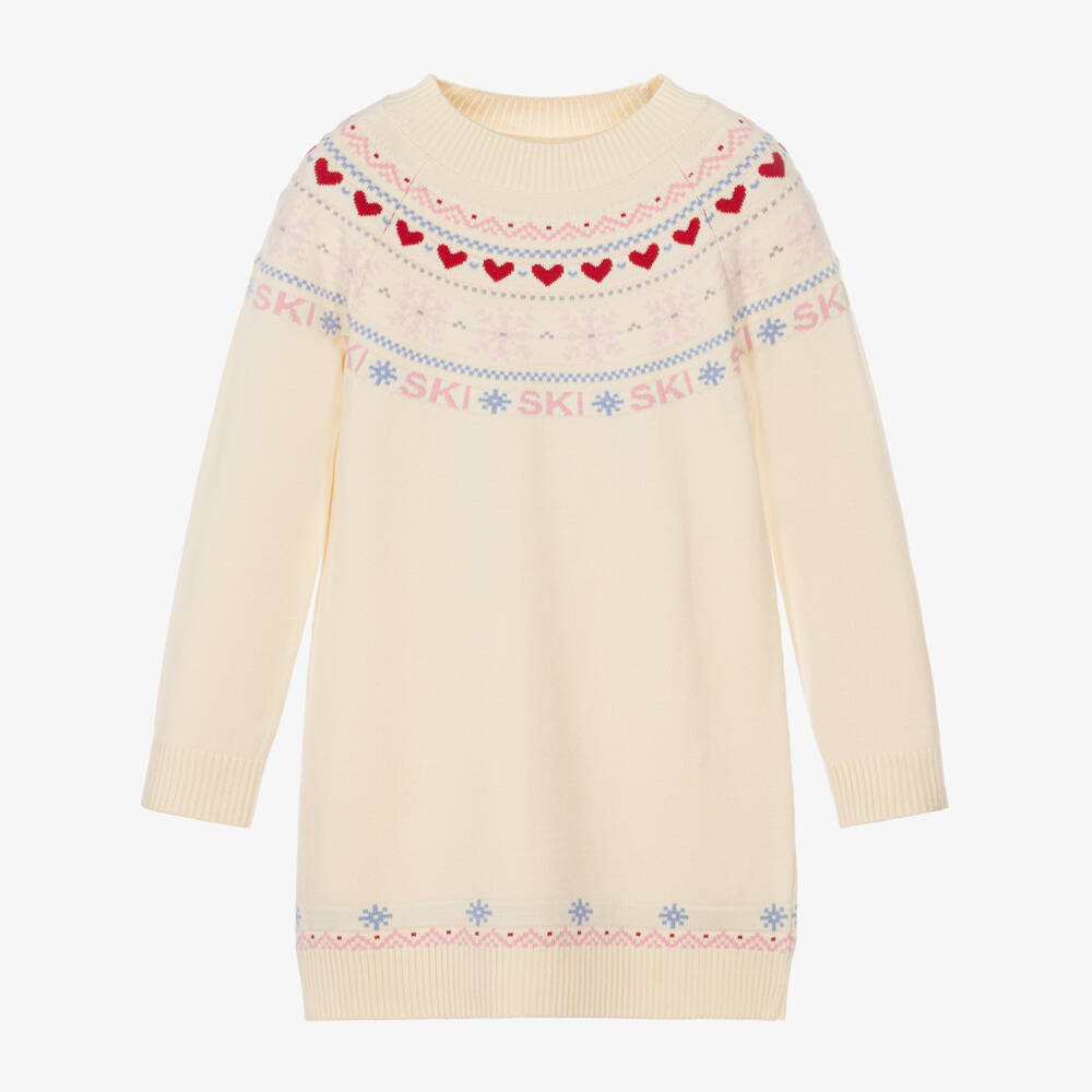 Lapin House-Girls Ivory Knitted Fair Isle Dress | Childrensalon