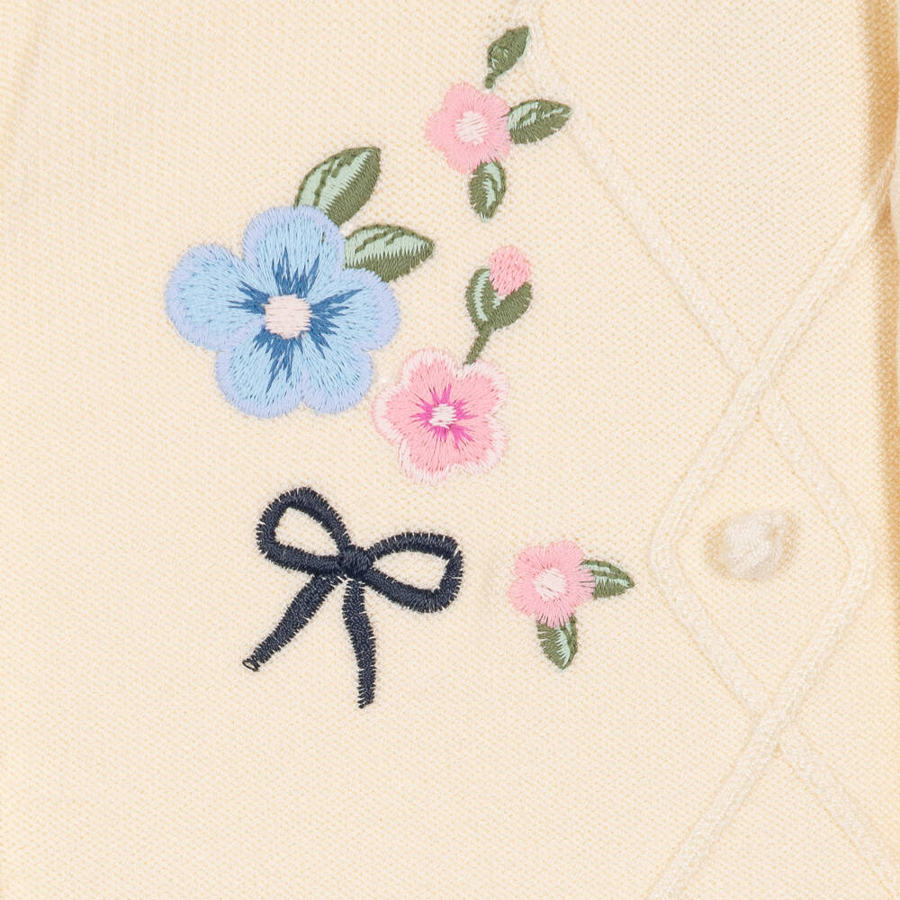 Lapin House-Girls Ivory Knitted Trouser Set with Floral Embroidery | Childrensalon