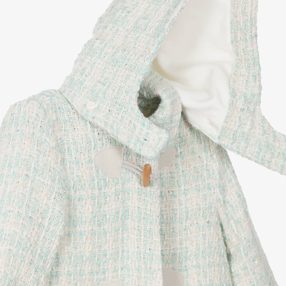 Lapin House-Girls Ivory & Mint Green Tweed Coat | Childrensalon