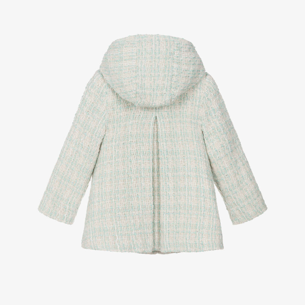 Lapin House-Girls Ivory & Mint Green Tweed Coat | Childrensalon