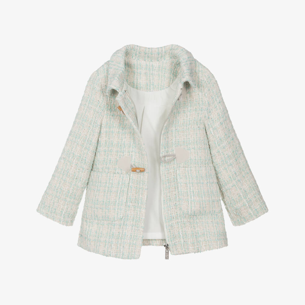 Lapin House-Girls Ivory & Mint Green Tweed Coat | Childrensalon