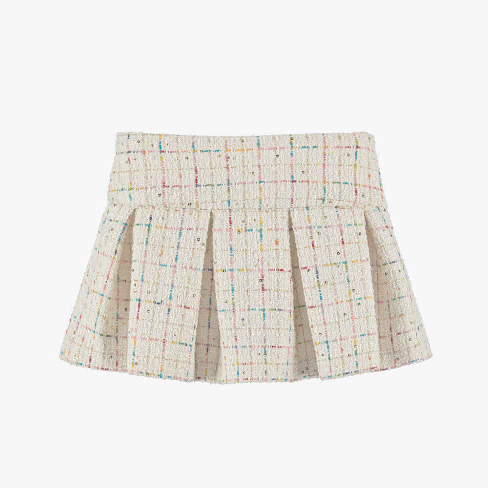 Lapin House-Girls Ivory Sequinned Wool Tweed Skirt | Childrensalon