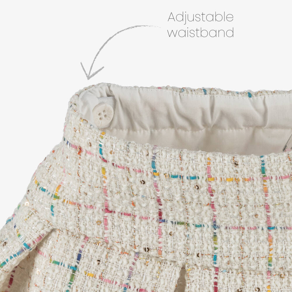Lapin House-Girls Ivory Sequinned Wool Tweed Skirt | Childrensalon