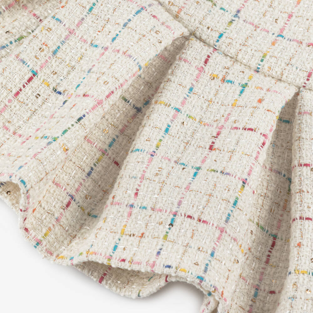 Lapin House-Girls Ivory Sequinned Wool Tweed Skirt | Childrensalon