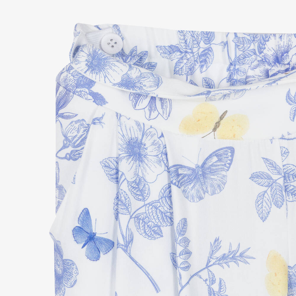Lapin House-Girls Ivory Trouser Set with Blue Floral Pattern | Childrensalon