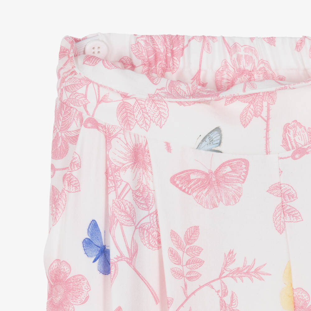 Lapin House-Girls Ivory Trouser Set with Pink Floral Pattern | Childrensalon