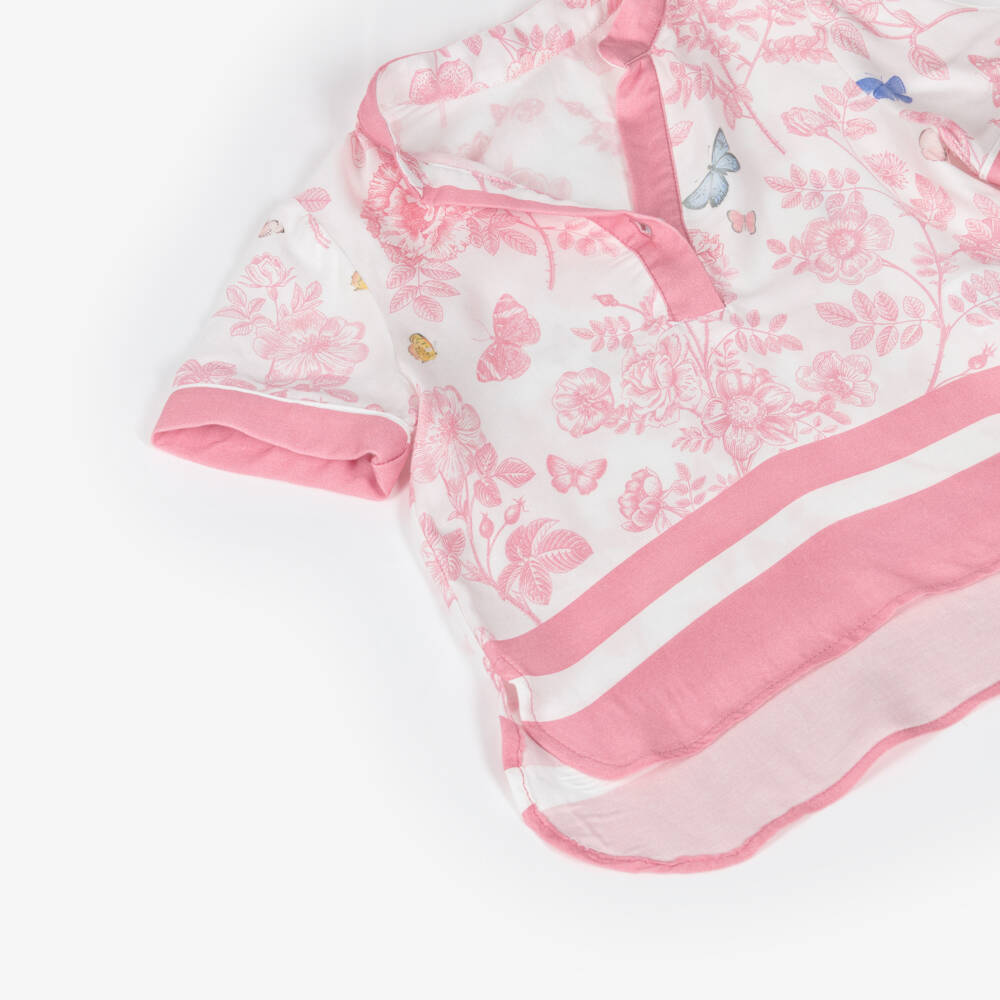 Lapin House-Girls Ivory Trouser Set with Pink Floral Pattern | Childrensalon