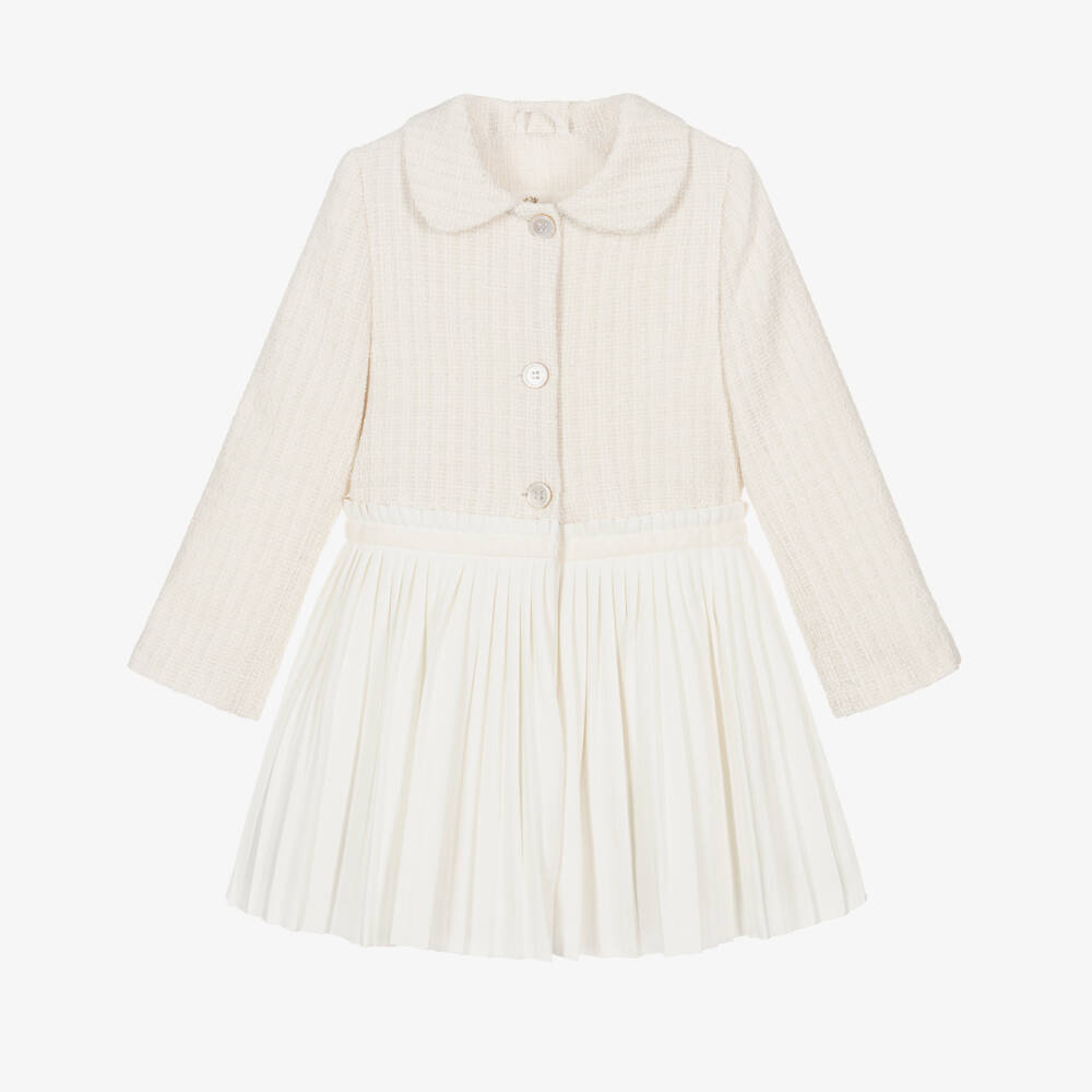 Lapin House-Girls Ivory Tweed Pleated Coat | Childrensalon