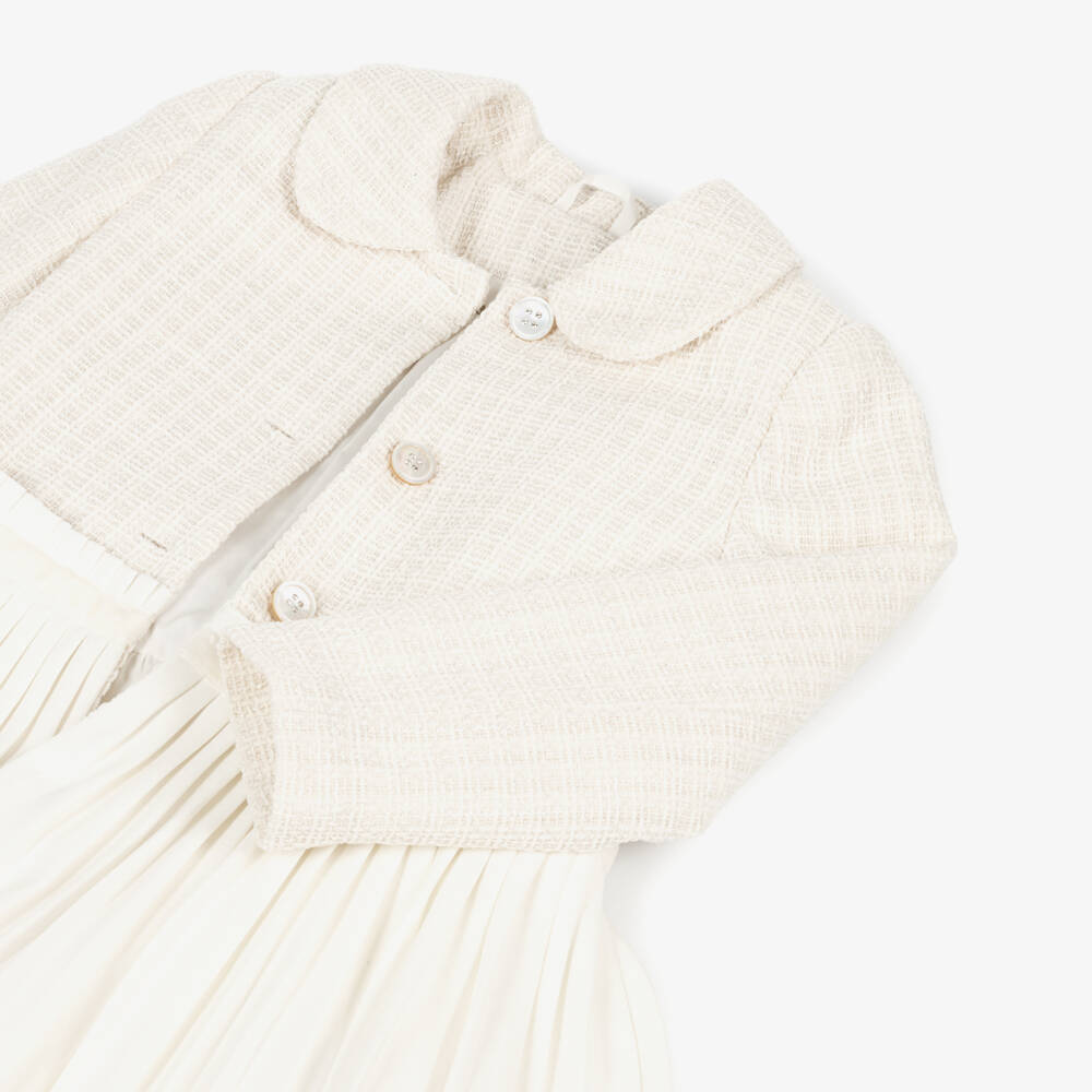 Lapin House-معطف تويد بكسرات لون عاجي للبنات  | Childrensalon