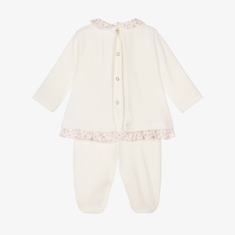 Lapin House-Girls Ivory Velour Babygrow with Overlayer | Childrensalon