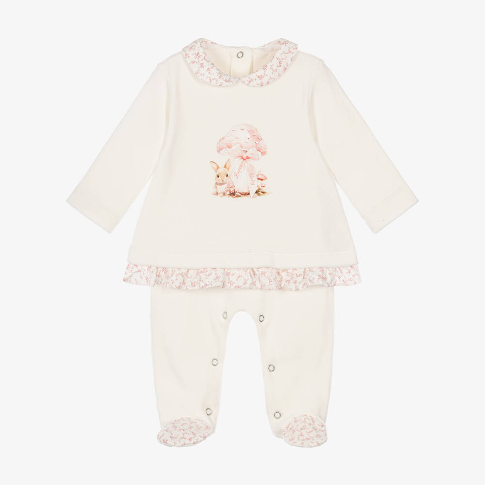 Lapin House-Girls Ivory Velour Babygrow with Overlayer | Childrensalon