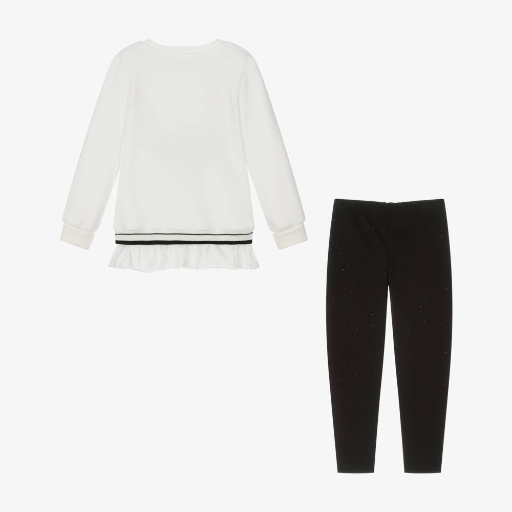 Lapin House-Girls Ivory Velour Top & Black Leggings Set | Childrensalon