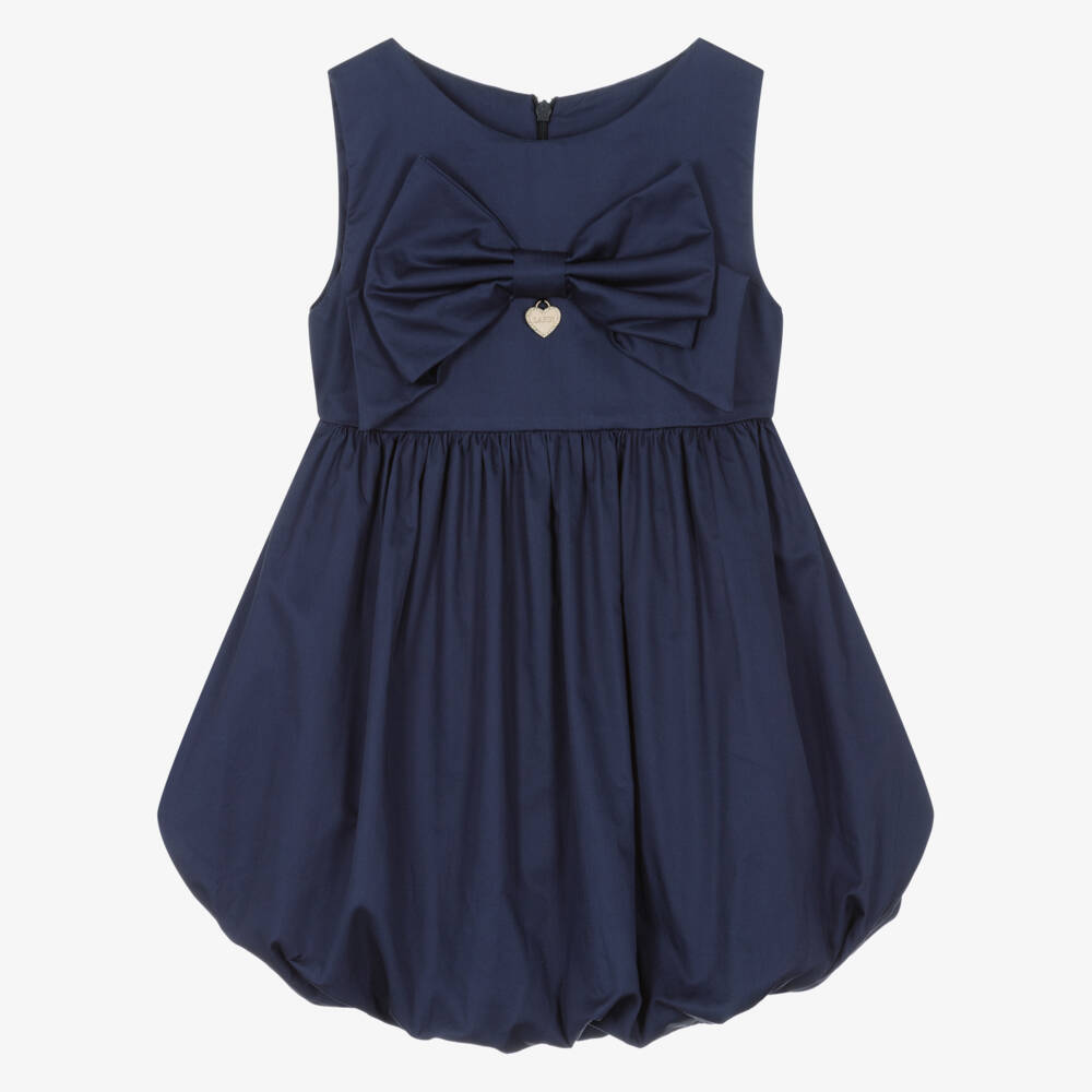 Lapin House-Girls Navy Blue Cotton Bubble Hem Dress | Childrensalon