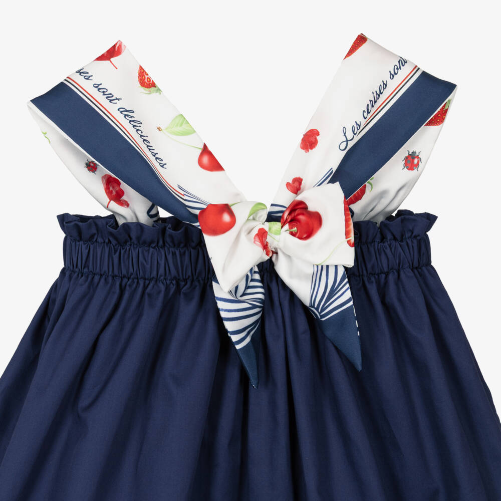 Lapin House-Girls Navy Blue Cotton Dress with Silky Fruit Print Straps | Childrensalon
