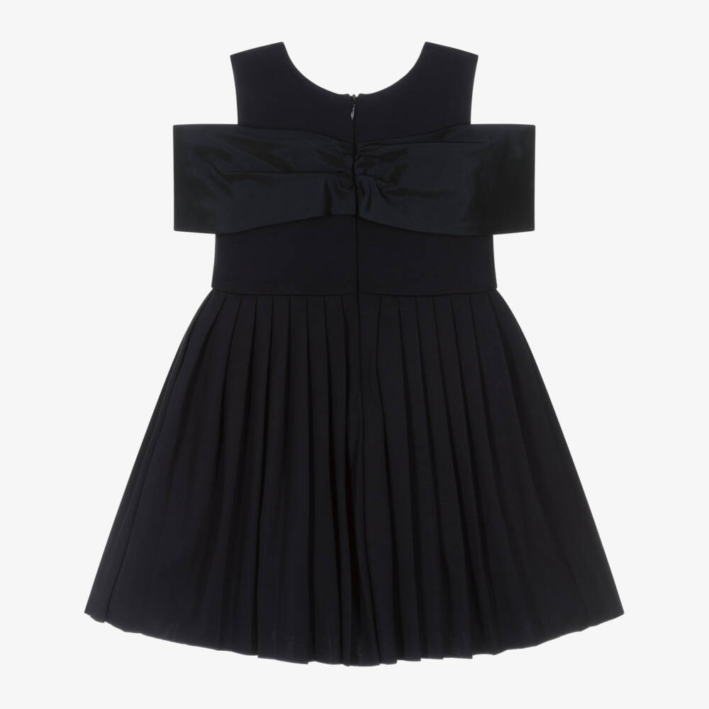 Lapin House-Girls Navy Blue Pleated Dress with Bow | Childrensalon
