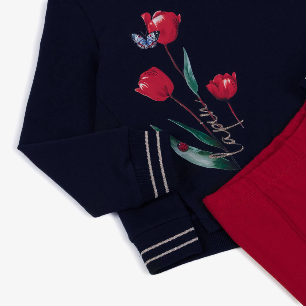 Lapin House-Girls Navy Blue & Red Leggings Set | Childrensalon